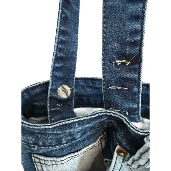 American Bazi Multi Blue Patchwork Denim Bell Bottoms Suspenders Boho Hippie L - Picture 5 of 8